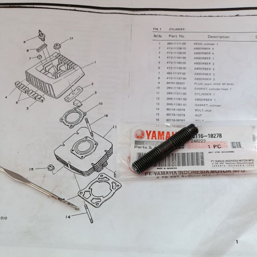 baut tanam blok seher / baut tanam crankcase rxking , YT115 original YGP baut drat 14 ( per 1 biji )
