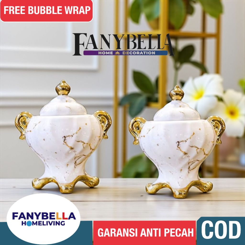 Vas Bunga Keramik Guci Tempat Tisu Putih Marble  import Dekorasi Hiasan Percantik Rumah