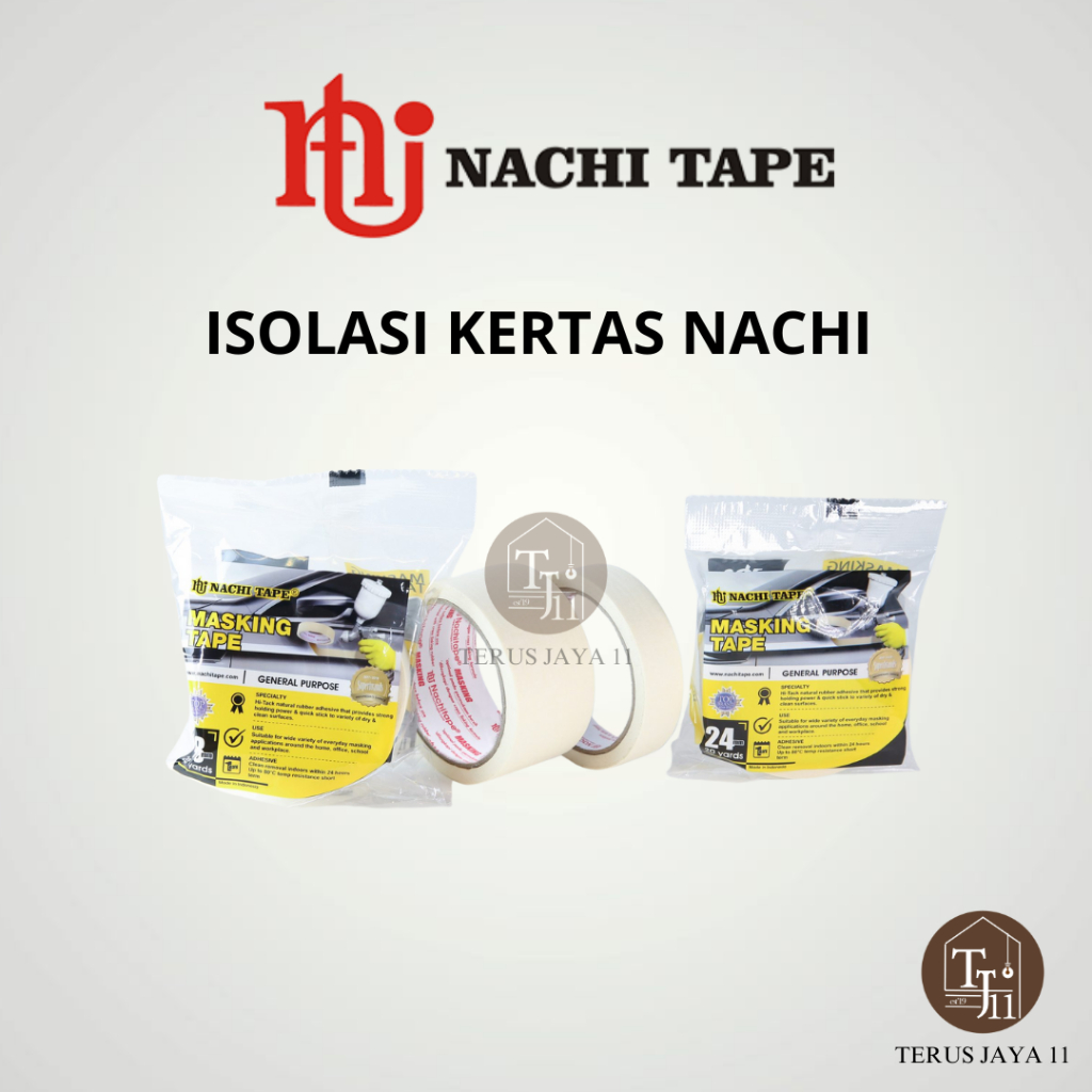 

ISOLASI KERTAS / MASKING TAPE NACHI (TERSEDIA UKURAN 24MM-48MM) , 20 YARDS