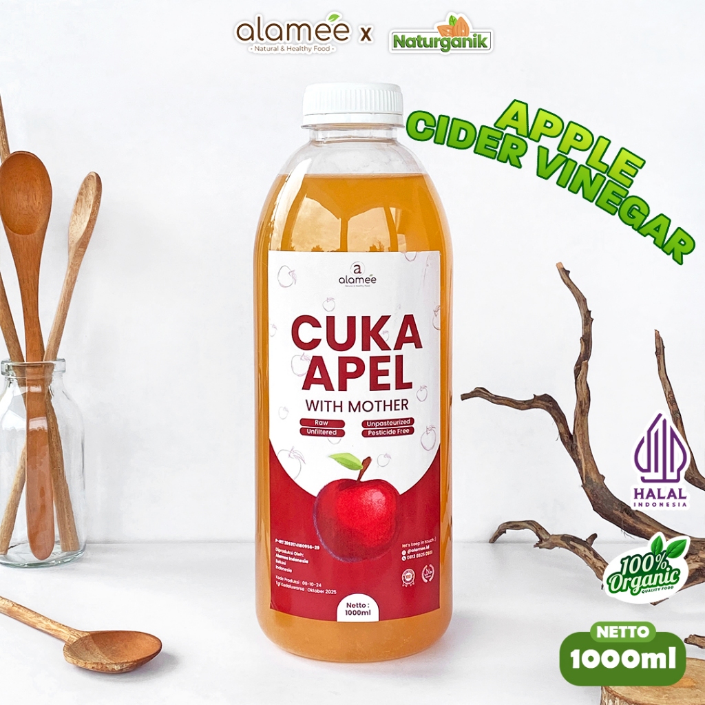 

ALAMEE Cuka Apel With Mother Apple Cider Vinegar Original Organik Sari Buah 1000ml Naturganik