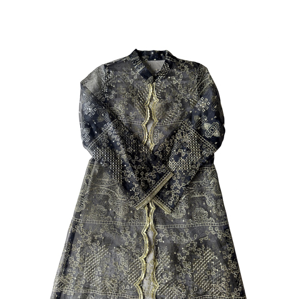 [PRELOVED] Black and Yellow Organza Long Outer Wanita