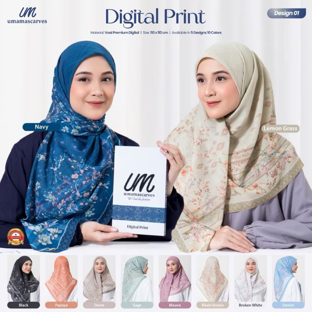 Umama Hijab Box / Hijab Motif Premium By Umama / Hijab Segi Empat Umama Motif Digital Print / Hijab 