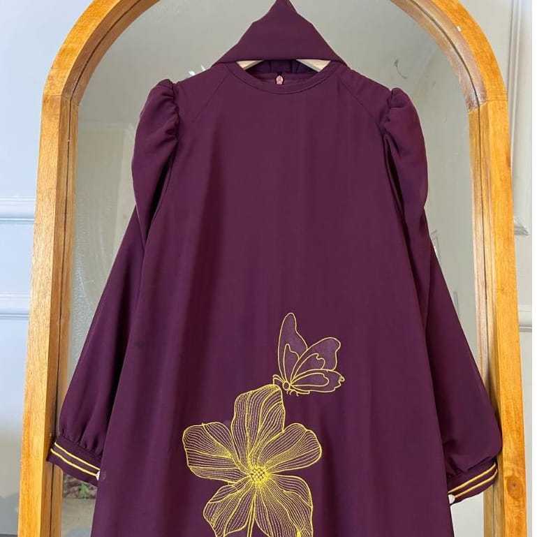 Terbaru Gamis Anak Motif Bunga Bordir Terbaru 2025 Usia 6-14 Tahun Bahan Cruty Babydoll Baju Lebaran