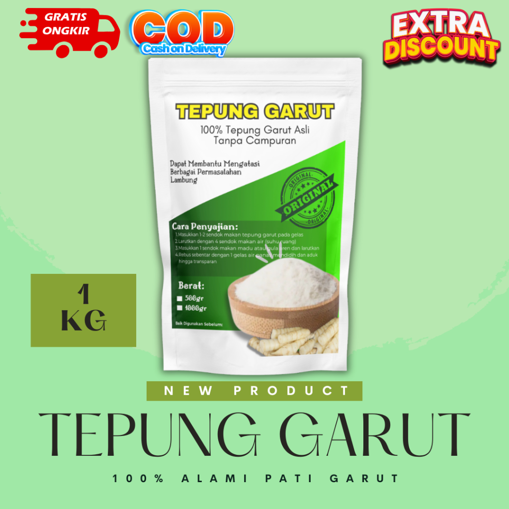 

Tepung Garut 1kg 1000g / Tepung Pati Garut / Tepung Garut / Pati Garut / Jengkirut / Irut