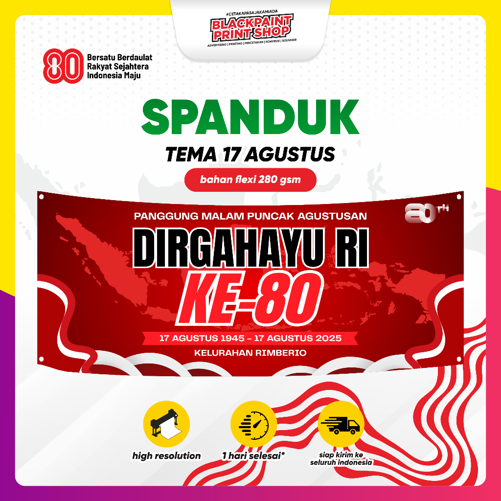 Custom Cetak Spanduk 17 Agustus / Baliho Dirgahayu / Banner Kemerdekaan HUT RI / Cetak Spanduk Backd