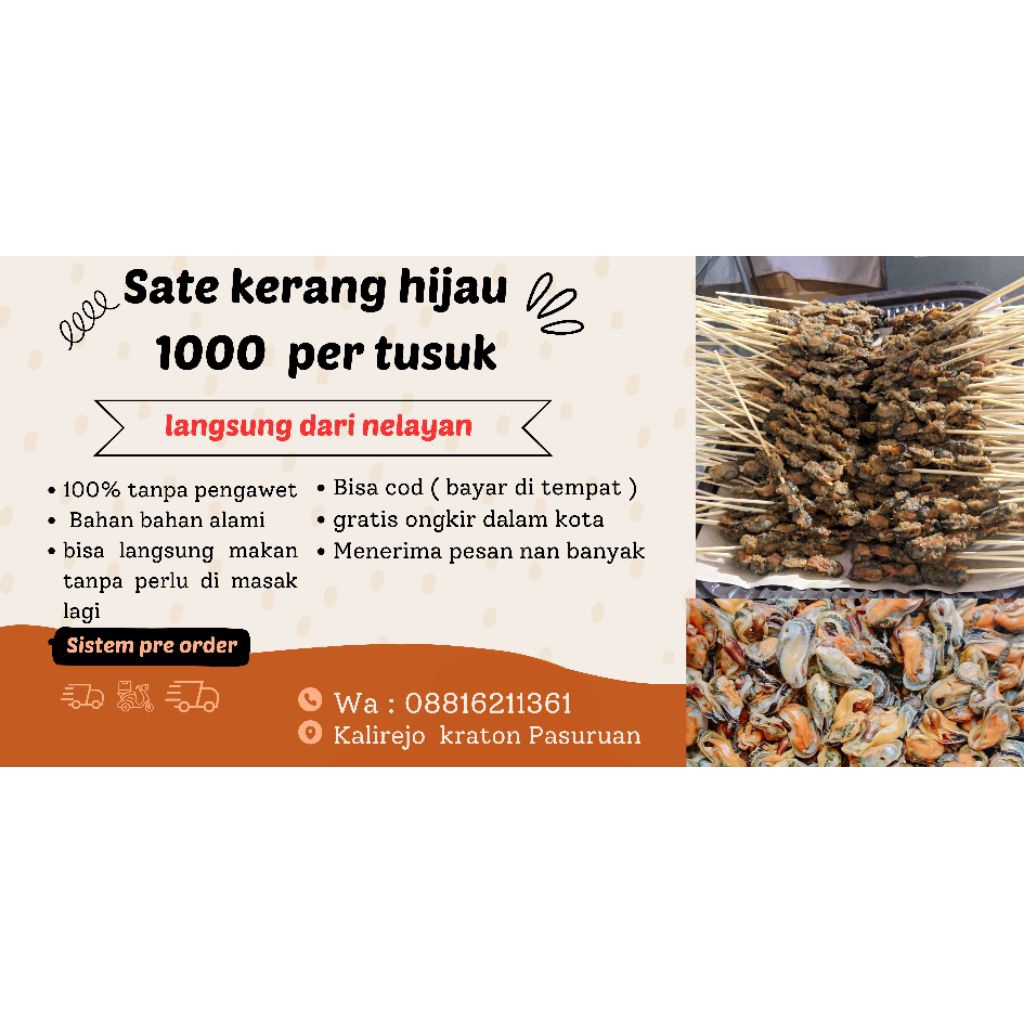 

Sate Kerang Hijau Asli Laut – Siap Makan – 1000 per Tusuk – Tanpa Pengawet