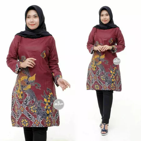 COD || Tunik Batik Merah Maroon Atasan Wanita Seragam Baju Kerja Batik Maroon / Baju Batik Merah Tun