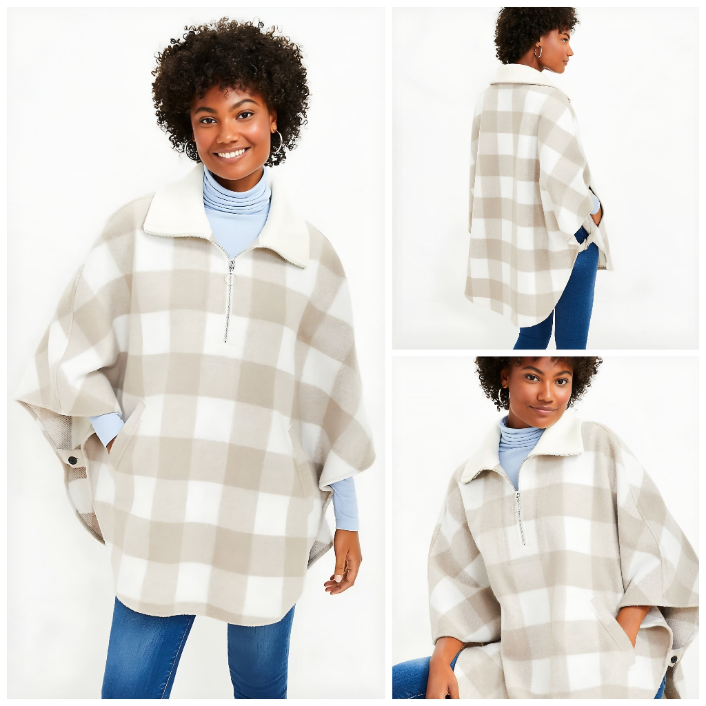 Jacket LOFT Buffalo Plaid Zip Pocket Poncho Jacket Outer