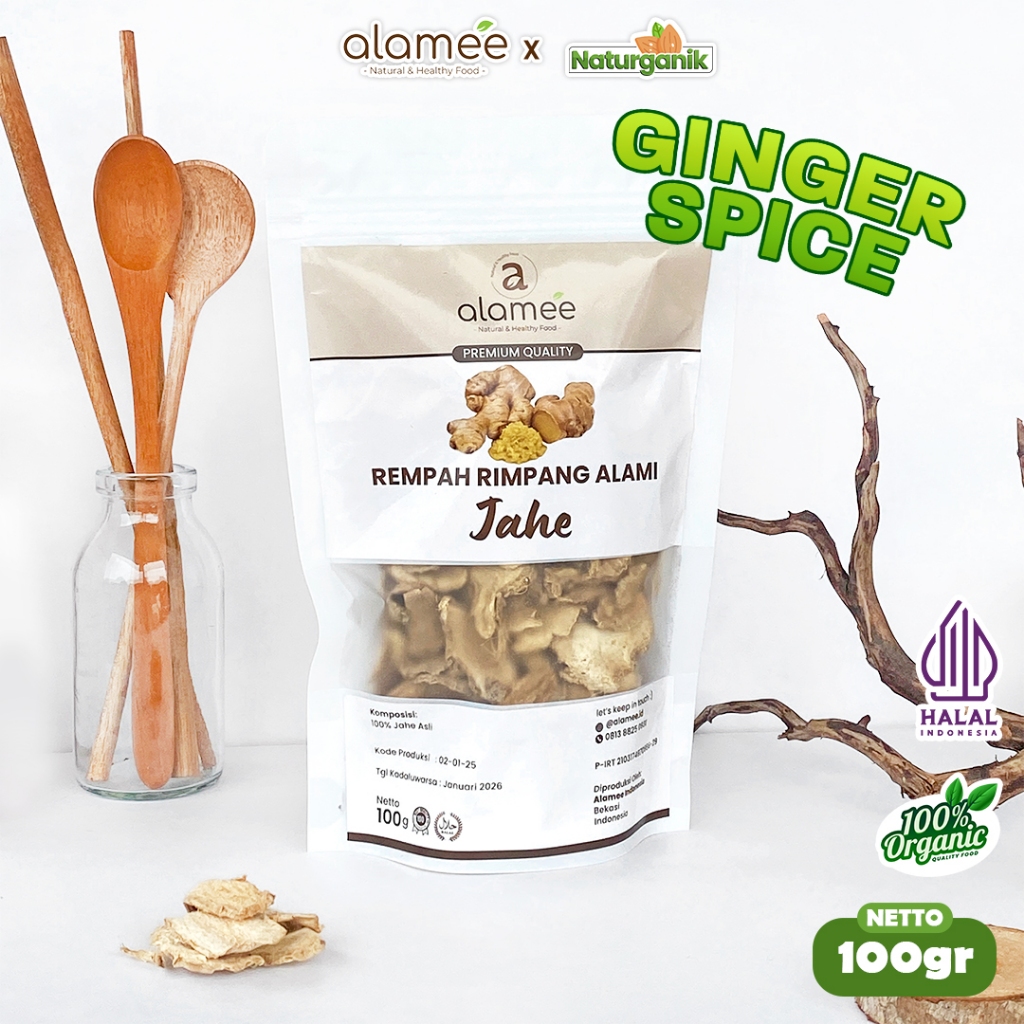 

ALAMEE Jahe Iris Kering Dried Ginger Rempah Rimpang Organik Alami Spice 100gr Naturganik