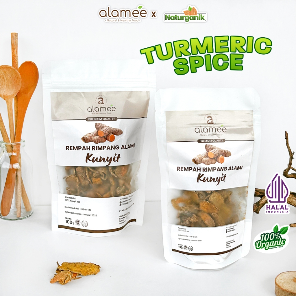 

ALAMEE Kunyit Kering Iris Dried Turmeric Rempah Rimpang Organik Alami Kunir Spice Naturganik