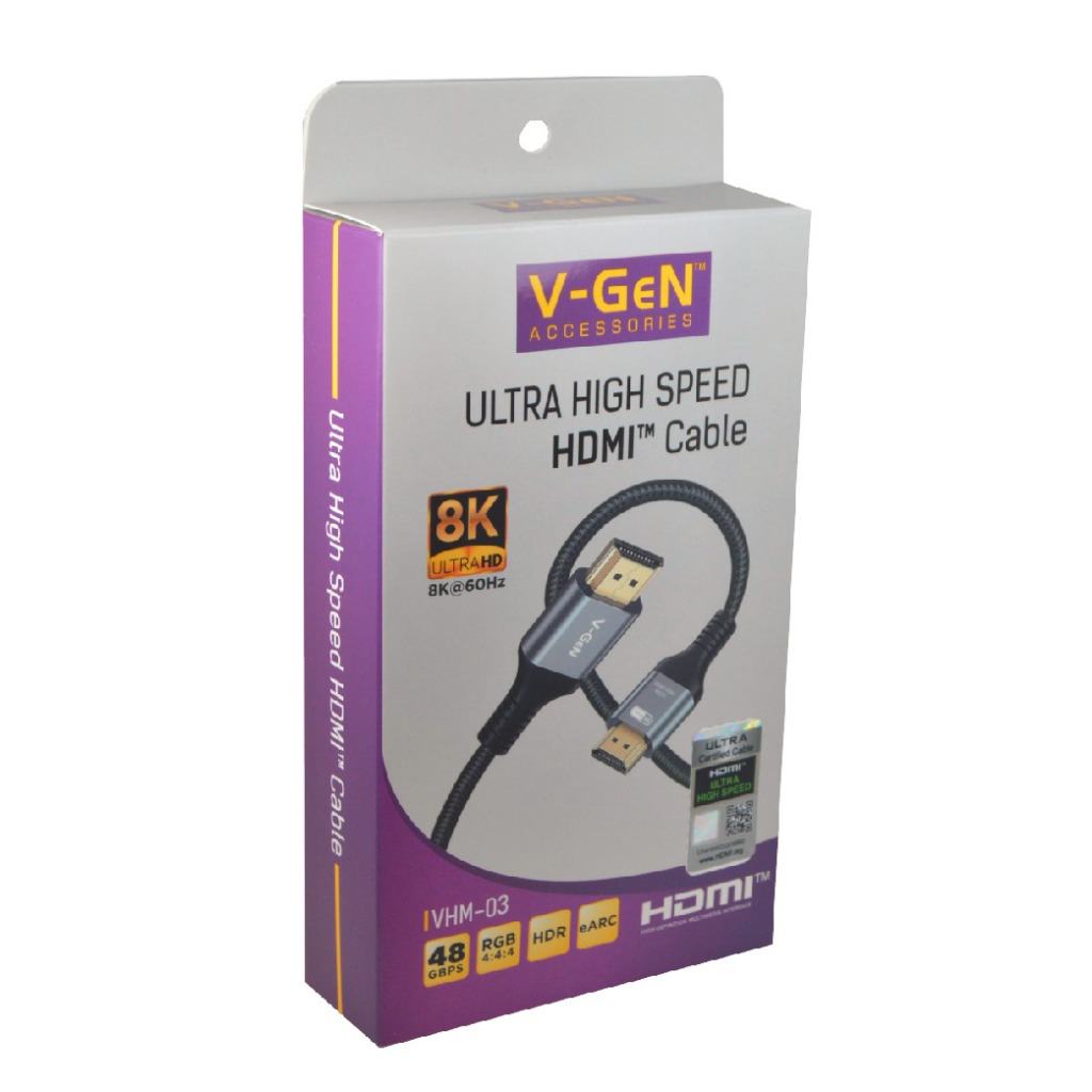 Kabel HDMI 2.1 V-GeN VHM-03 Ultra High Speed 48Gbps HDR eARC RGB 8K 60Hz 2 Meter