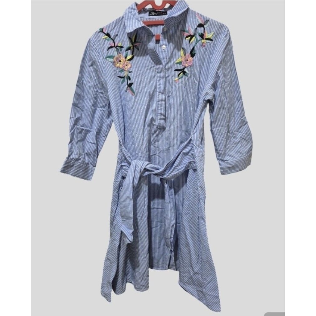 Shirt dress style Zara size M / Dress kemeja bordir (preloved)