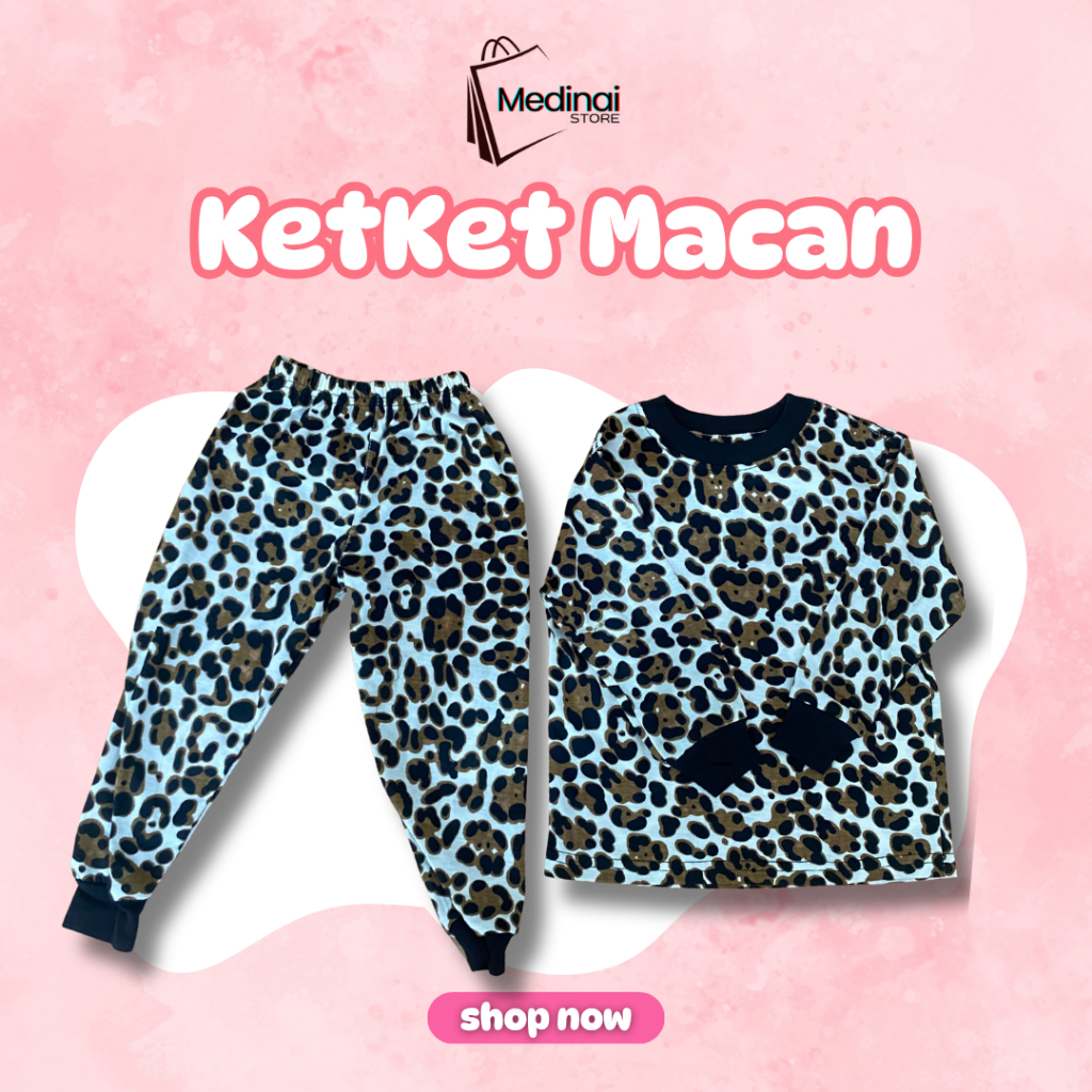 KETKET MACAN - Satu Set Baju Anak Motif Macan Cokelat 100% Bahan Cutton Adem dan Nyaman
