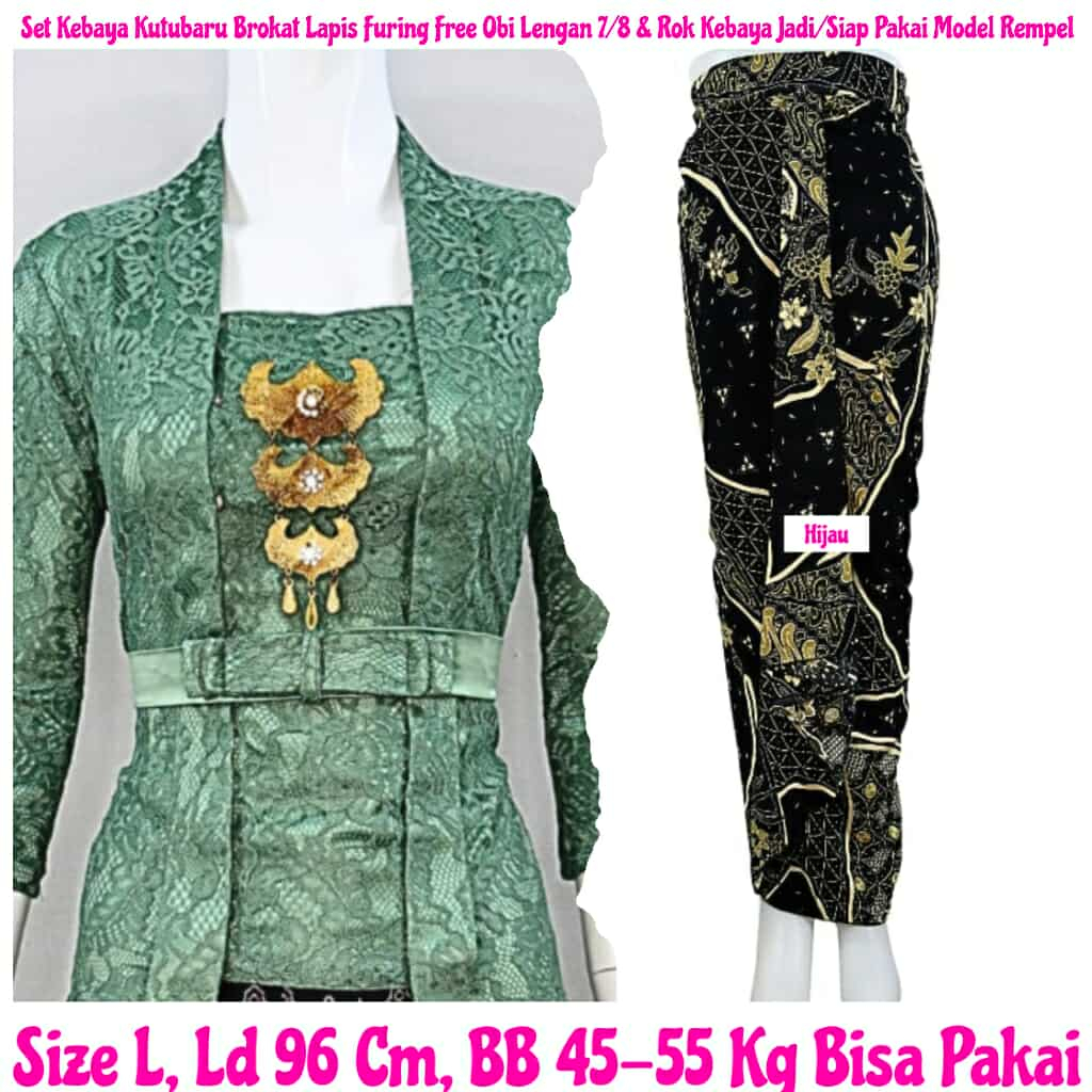 Kebaya Modern Medan Limited Set Kebaya Kutubaru Brokat Lapis Furing Free Obi Lengan 7/8 & Rok Kebaya