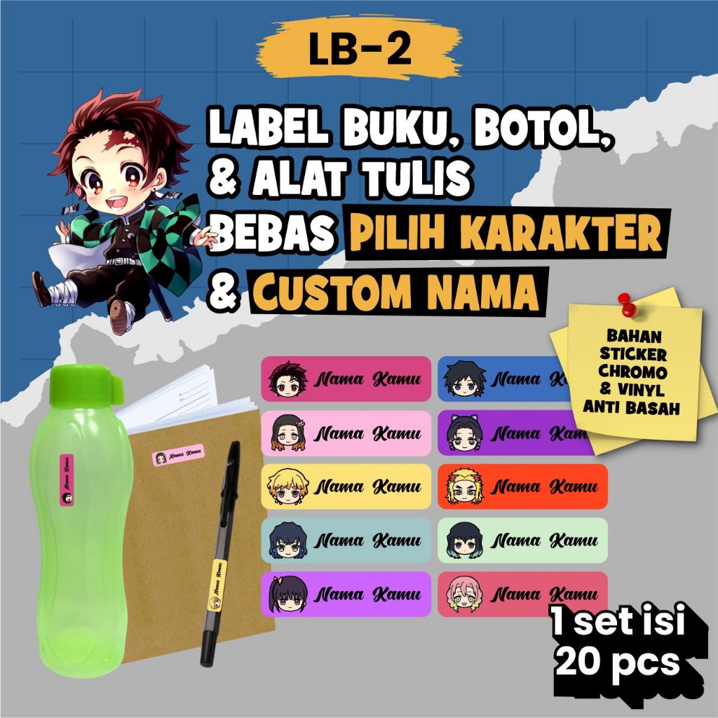 Stiker Tempel Label Nama Buku Anak Karakter Anime Demon Slayer Isi 20pcs LB2