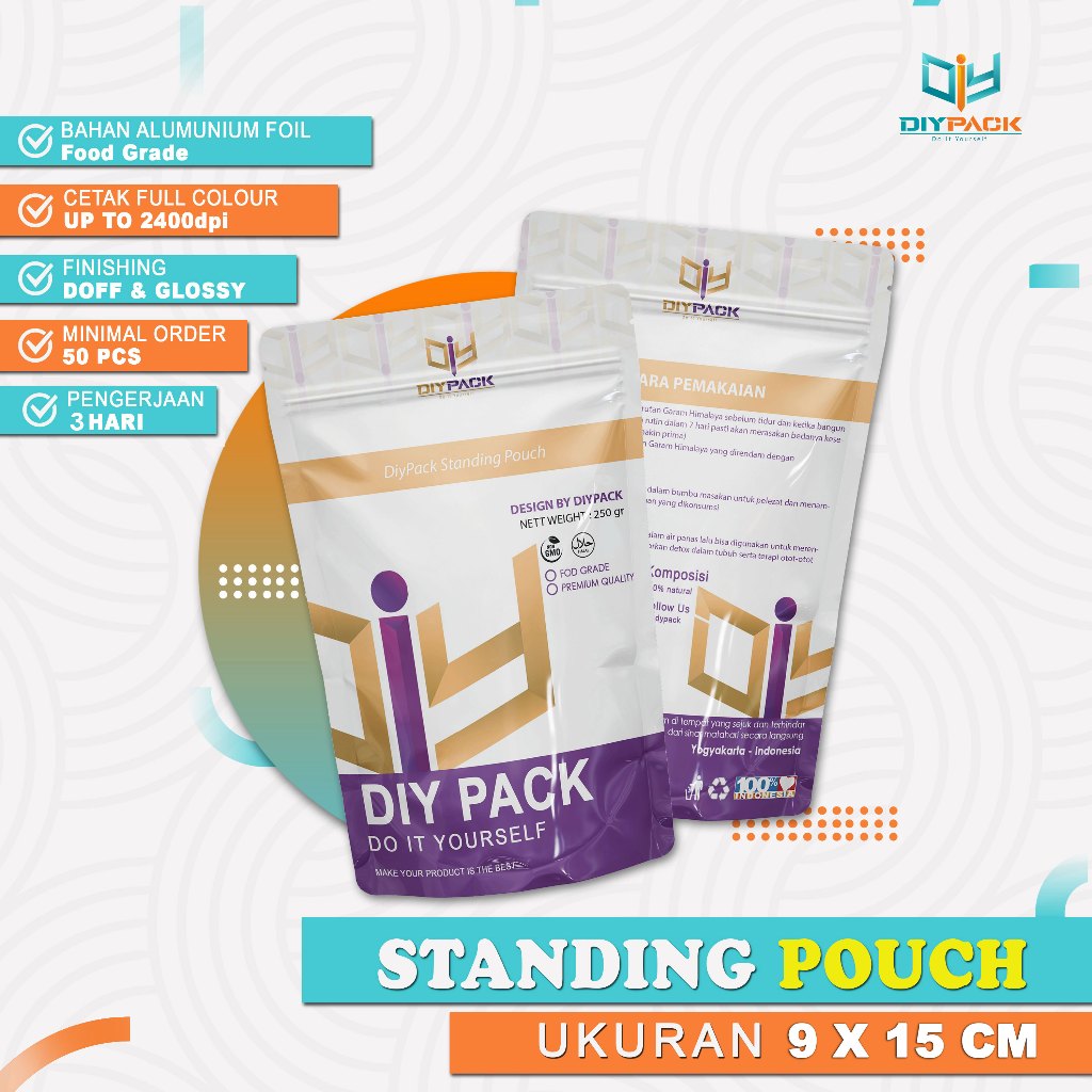 

Cetak Kemasan Standing Pouch Ukuran 9x15cm