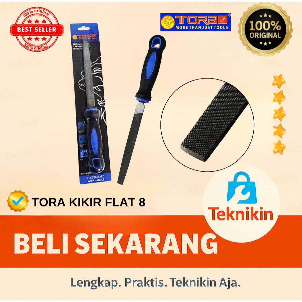 TORA Kikir Flat Kasar Gagang Karet 8 Inch - Kikir Besi - INDIA
