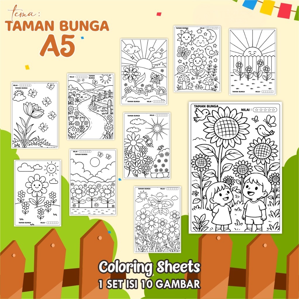 

(A5) KERTAS MEWARNAI ANAK - COLORING SHEETS KODE TAMAN BUNGA - LEMBAR MEWARNAI ANAK PAUD/TK/SD