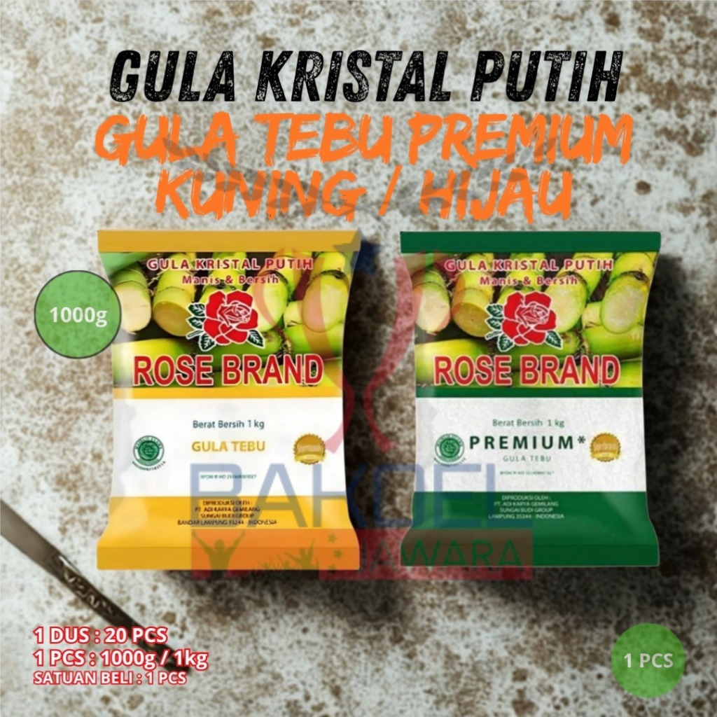 

( 1 PCS 1000g / 1kg 1 kg ) ROSE BRAND GULA PASIR PUTIH ASLI TEBU PILIHAN PREMIUM HIJAU KUNING