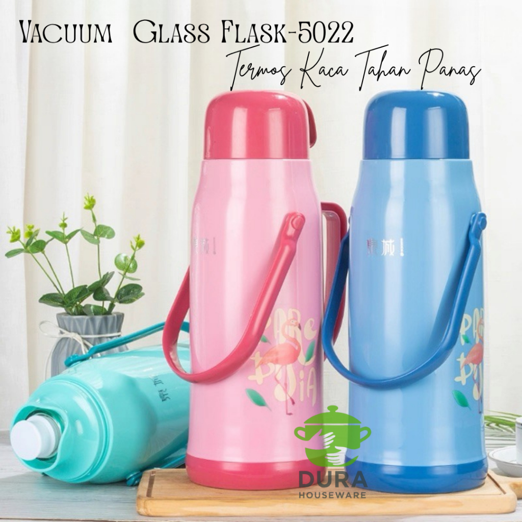 Termos Kaca Tahan Panas 2 Liter | Vacuum Flask 3 Warna Flamingo | Termos Air Panas Besar