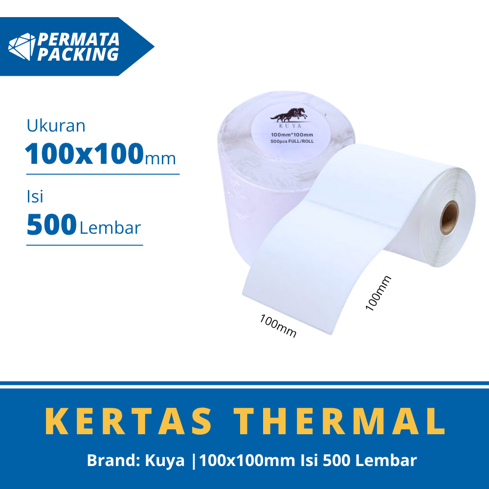 

Kertas Thermal Sticker/Label Sticker Thermal 100x100 mm Murah Isi 500 Lembar Kuya