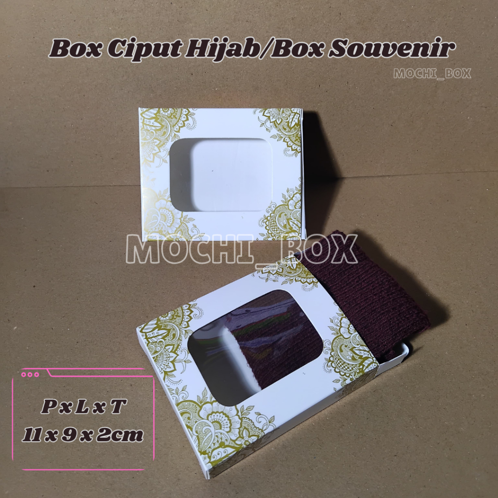 

[Min.50 order] Box Ciput Hijab/Box Souvenir Ivory Motif ukuran 11x9x2cm