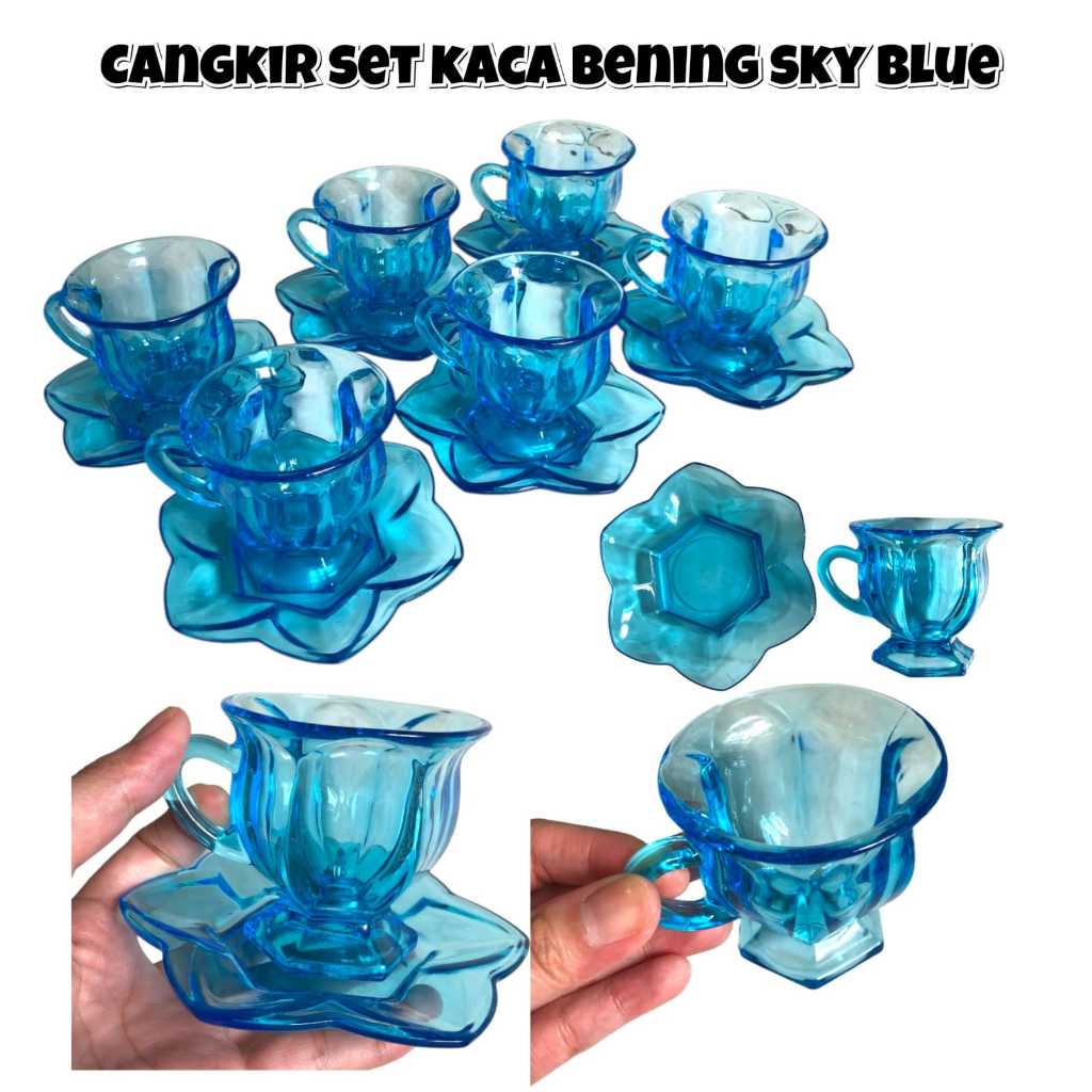 Cangkir Set Kaca Bening Aesthetic / Cangkir Kopi Tamu Aesthetic / Cangkir + Piring Kopi Kaca Bening 