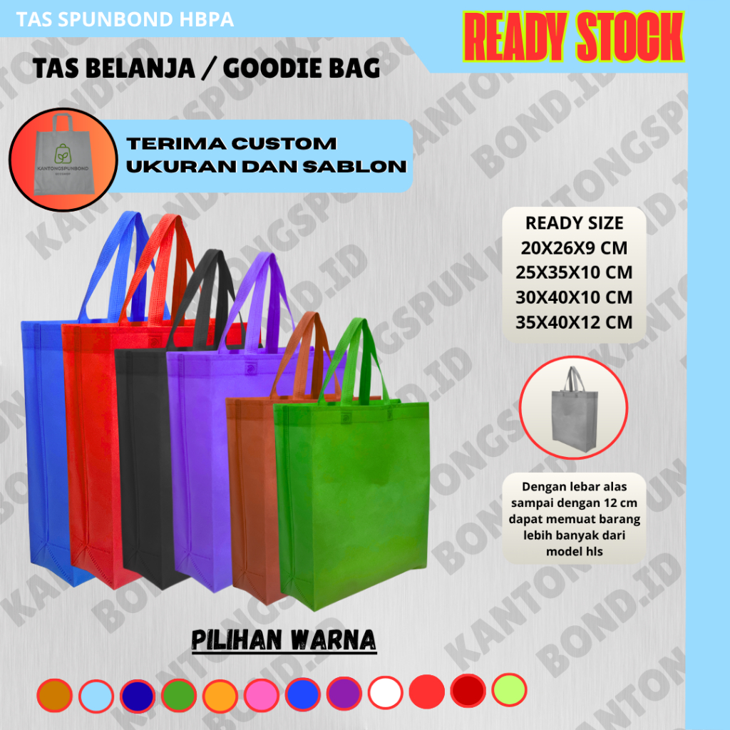 

(HBPA Box Alas Kotak 75 Gsm) Lusinan 12 Tas Kain Belanja Spunbond 25x30x9 30x35x10 35x40x12 22x26x20