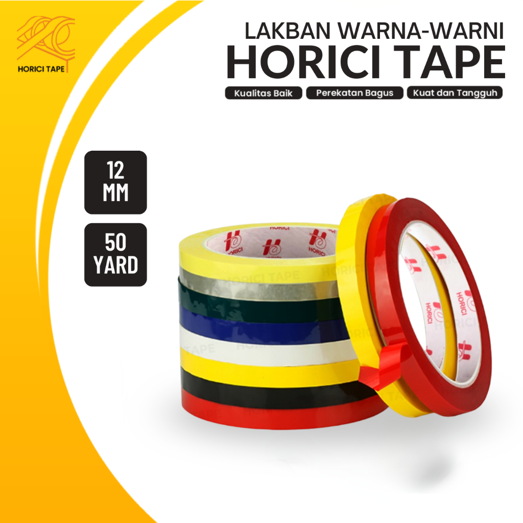 

HORICI 12Pcs 12x50y Warna-Warni Tape Hitam Biru Merah Kuning
