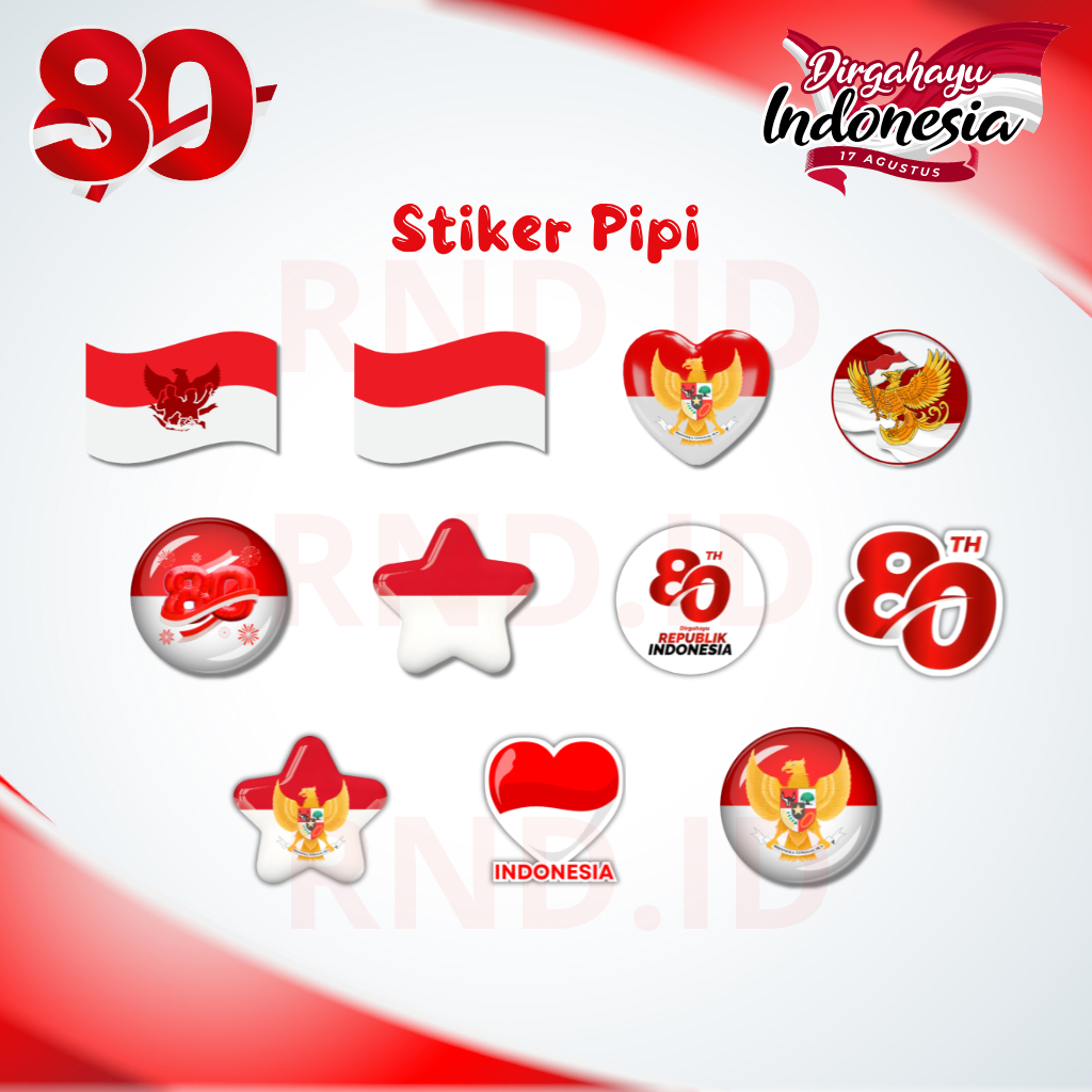 

Stiker Pipi Bendera Merah Putih Aksesoris Wajah Tempelan Muka Isi 40pcs part 2