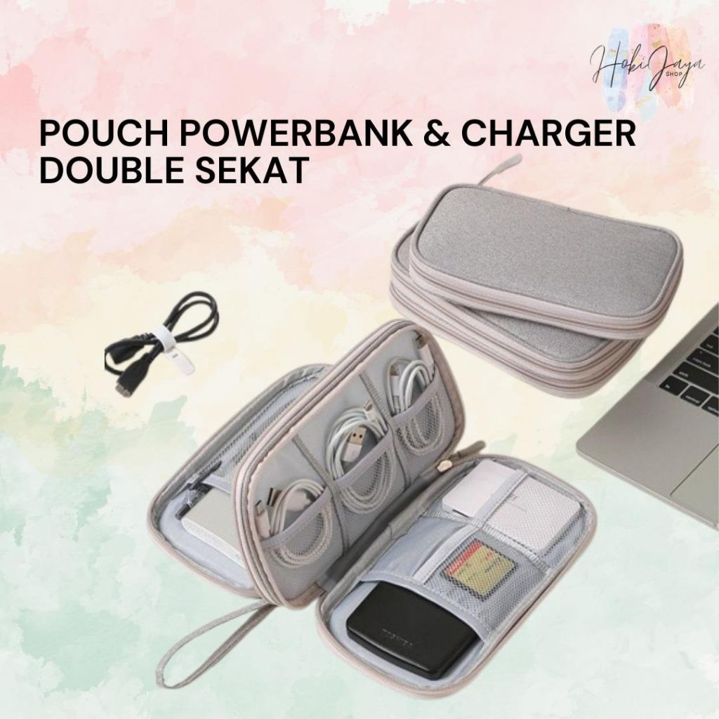 POUCH TAS HANDPHONE CHARGER DOUBLE SEKAT / TAS POUCH POWER BANK DOUBLE SEKAT /TRAVEL ORGANIZER/Pouch