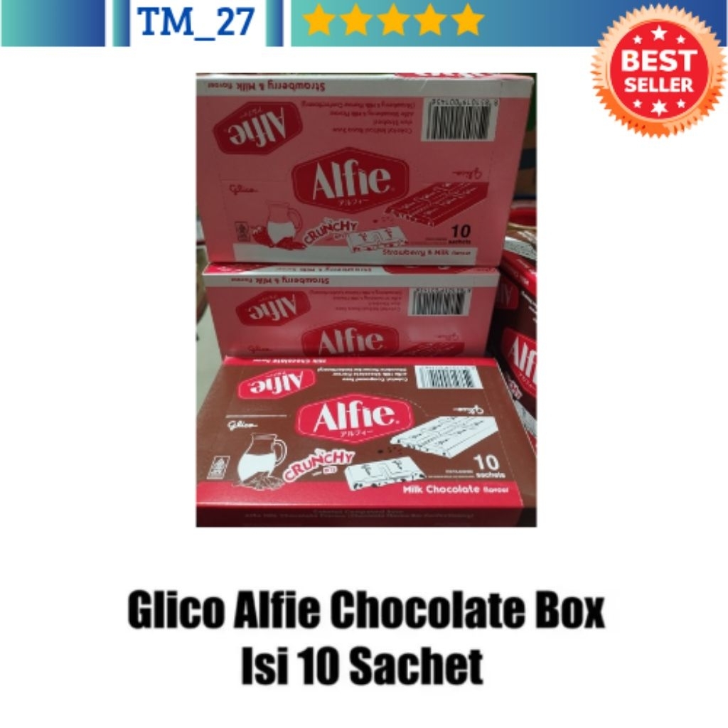 

Glico Alfie milk chocolate/strawberry milk 1box isi 10 sachets @31gr