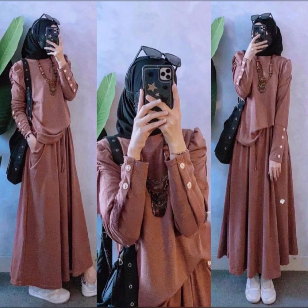 Setelan Rok Kulot Knit Wanita Muslimah | Baju Hijab Modis Polos Elegan Kekinian | Outfit hijab simpl