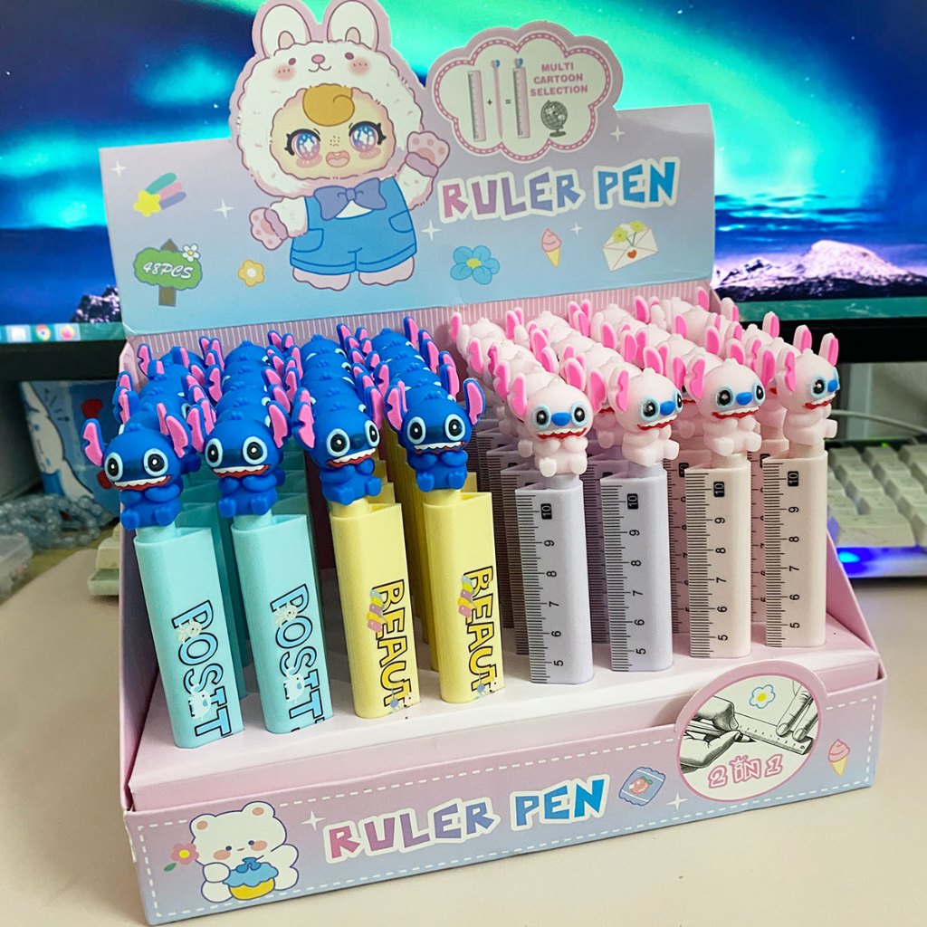 

2 PCS Set Pena dan Penggaris Karakter Stitch Tinta Hitam Alat Tulis Anak Lucu Ruler Pen