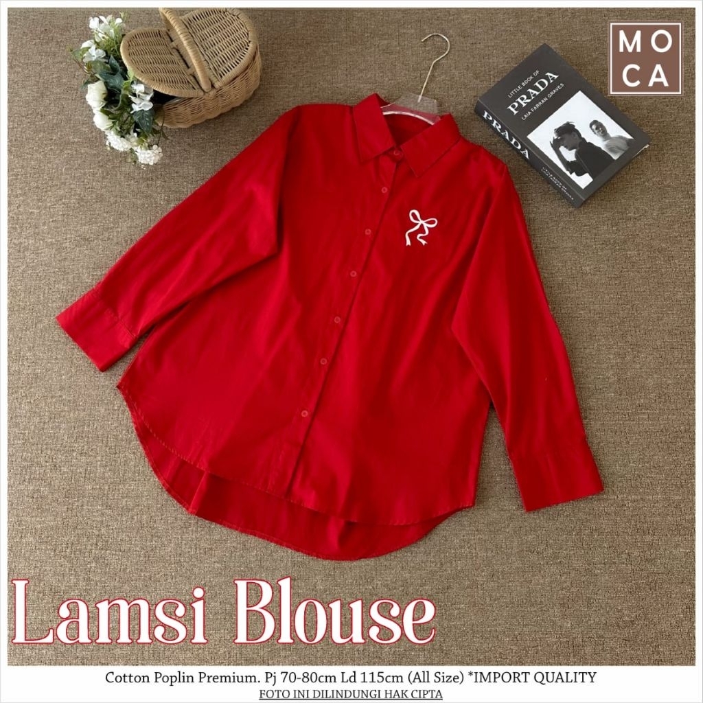 MOCA KOTAK Lamsi Blouse Kemeja Katun Poplin Premium Merah Elegan