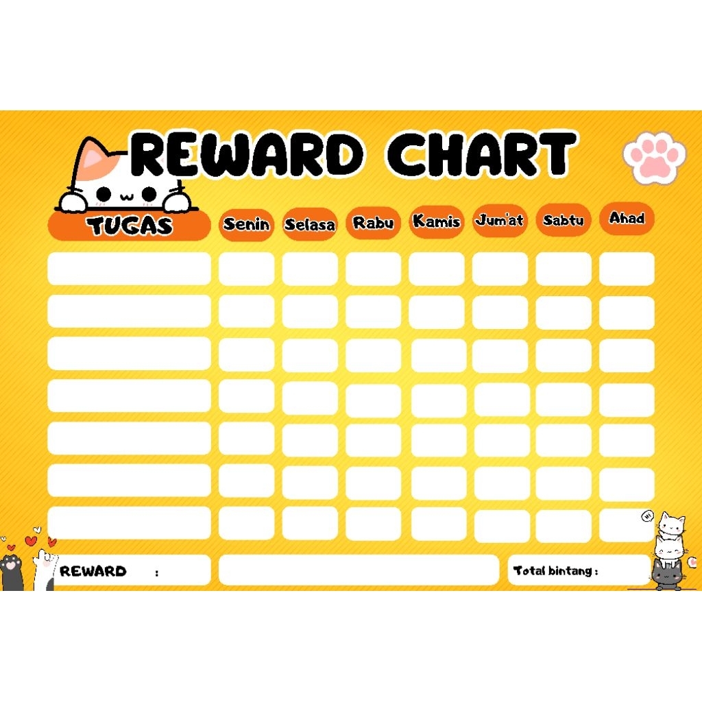 Poster Reward Chart Anak | Jadwal Tugas Harian Anak Disiplin | Wall Chart Edukasi