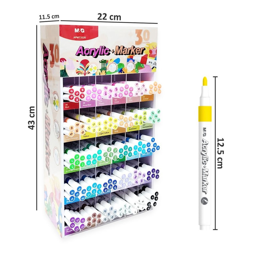 

M&G Acrylic Marker 30 Warna Set Display 180pcs APMT3320 Spidol Akrilik Multi Permukaan Permanen