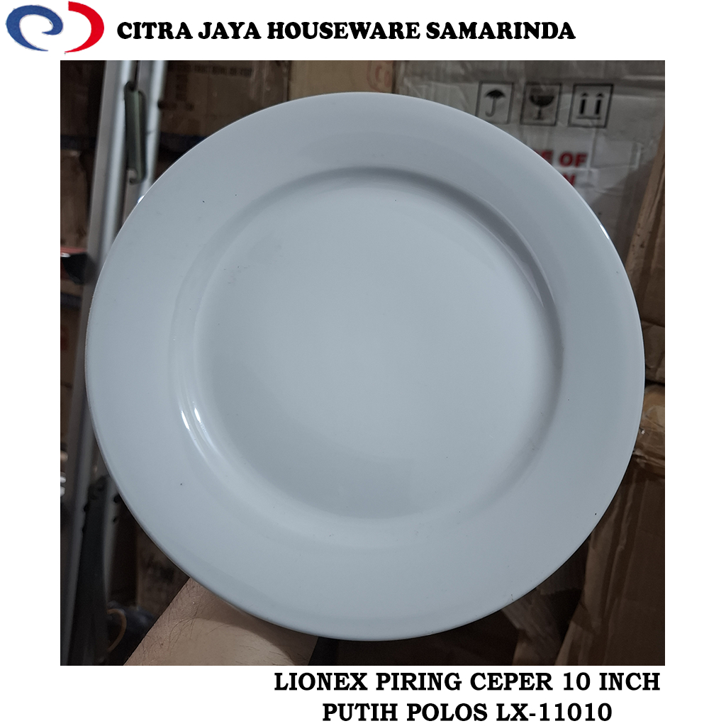 Piring MAKAN DATAR TEBAL (6 PCS / 1 LUSIN) Keramik 10 Inch Putih Polos LIONEX LX-11010