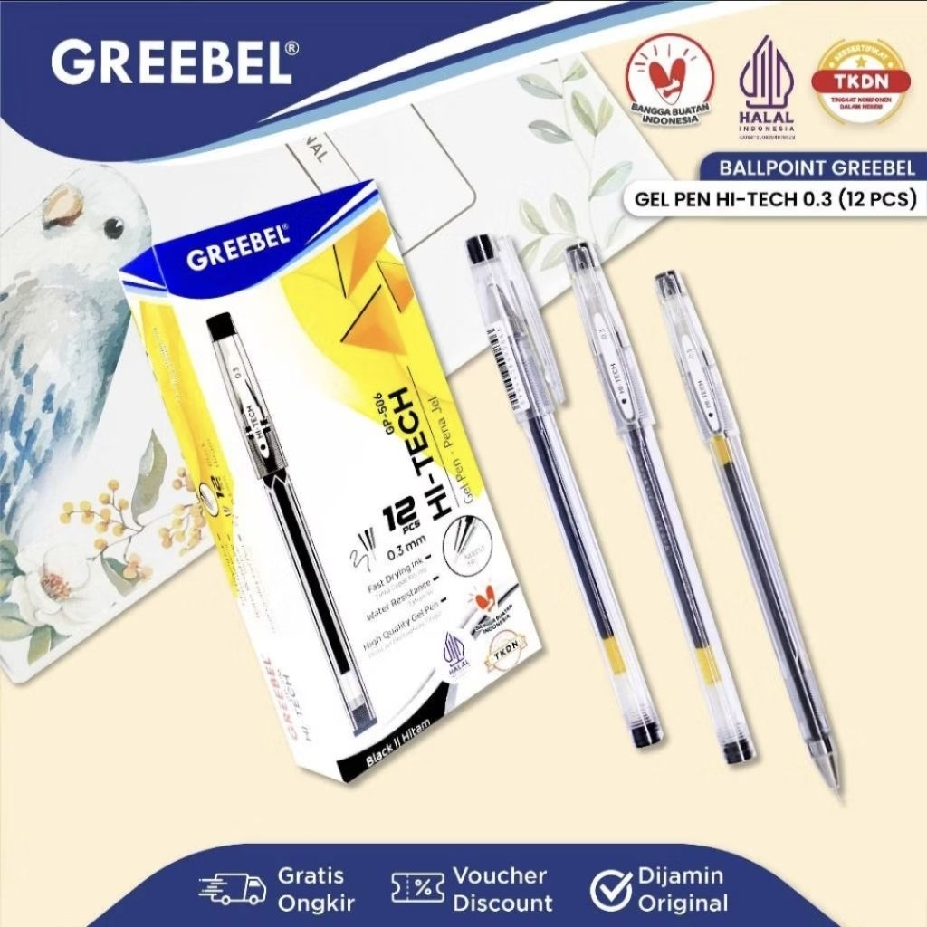 

Greebel Gel Pen GP-506 Hi-Tech 0.3 Blue (12 pcs) / Pulpen Gel 0.3 mm Hi-Tech Greebel