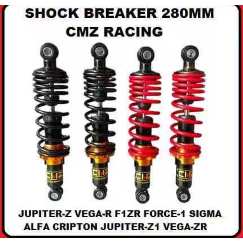 Shock cmz racing uk 280 jupiter z, fiz r, vega, alfa crypton/shockbreaker belakang cmz merah