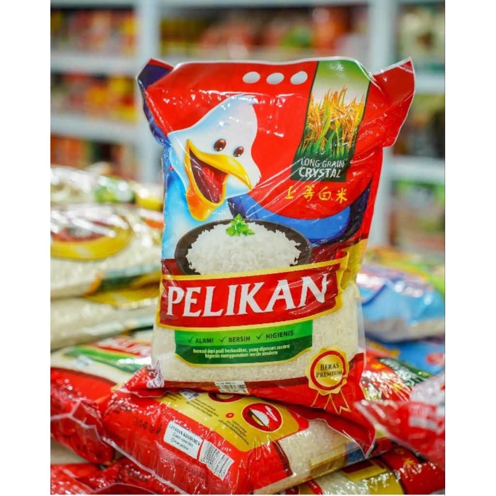 

Beras pelikan kemasan 5kg beras premium