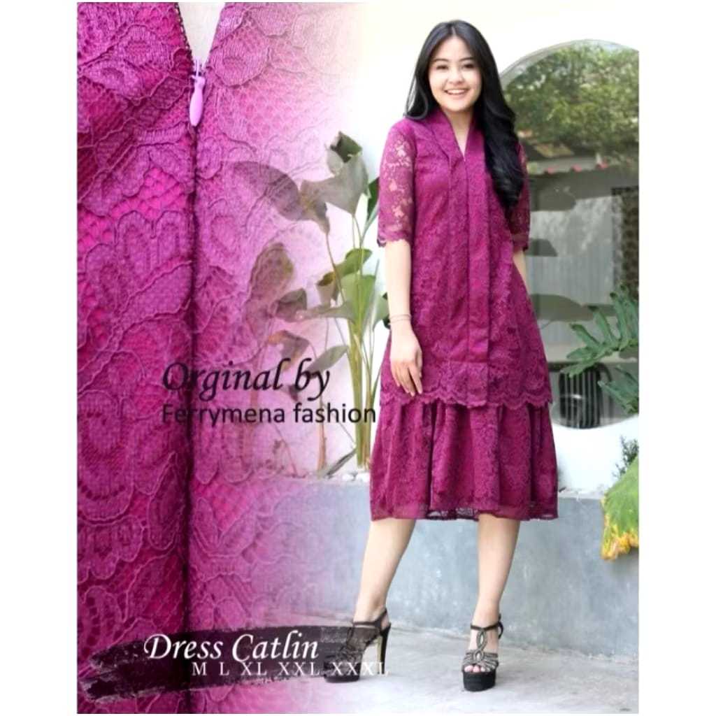 GAUN SERAGAMAN SEMI KOREA DRESS VANIA BROKAT DRES GEREJA NATAL VIRAL MEWAH DRES PESTA BROKAT CANTIK 