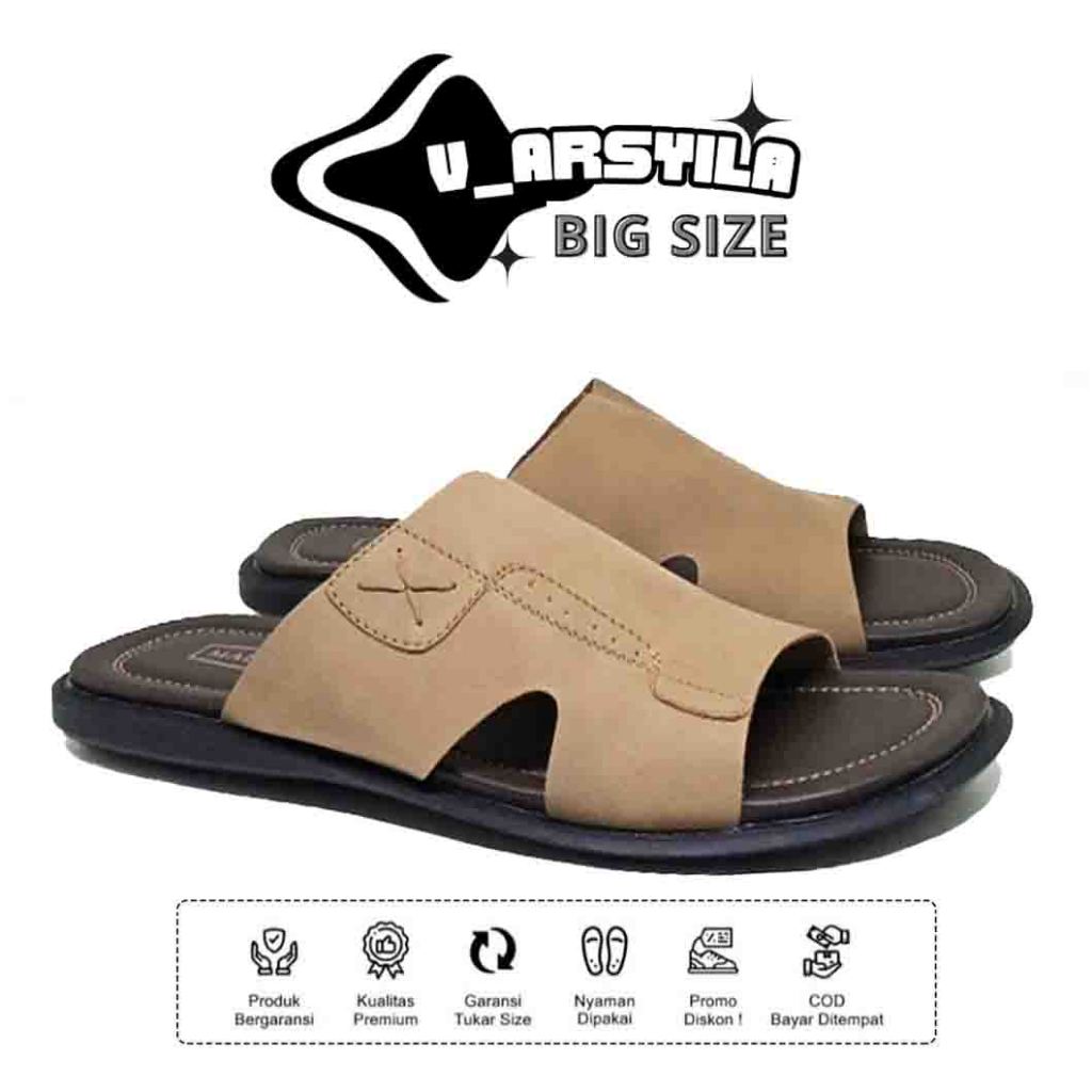 Sandal Kulit Garut Asli 100% ORI V Cila | Big Size 44 45 46 47 48 | Sendal Selop Pria Ukuran Super J