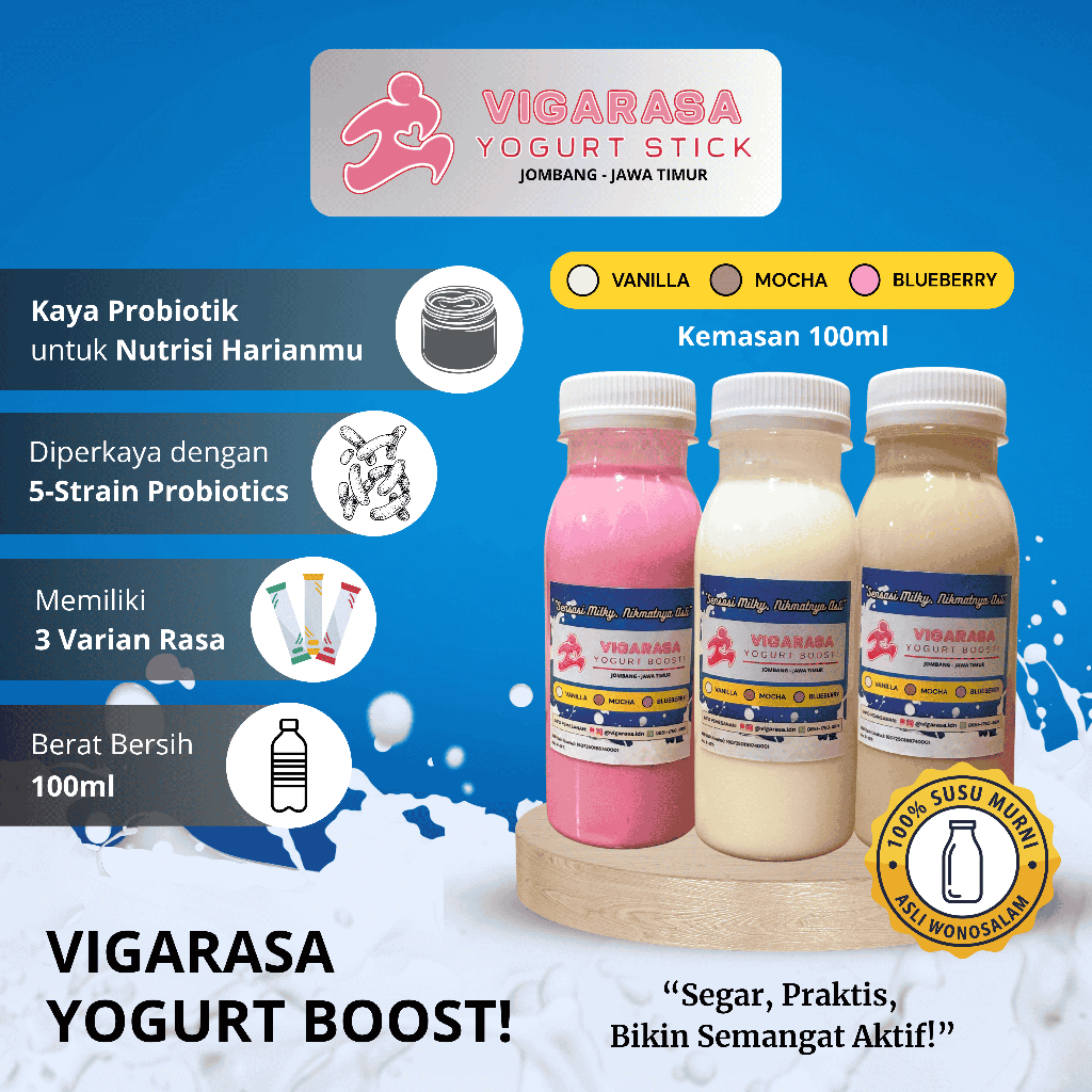 

(100 ML) VIGARASA YOGURT BOOST! - 100% SUSU MURNI ASLI WONOSALAM KAB. JOMBANG