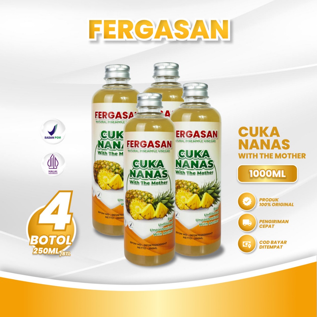 

FERGASAN Cuka Nanas With Mother 250 Ml Paket 4 Botol - Cuka Nanas Murni Alami Organik 100% Original