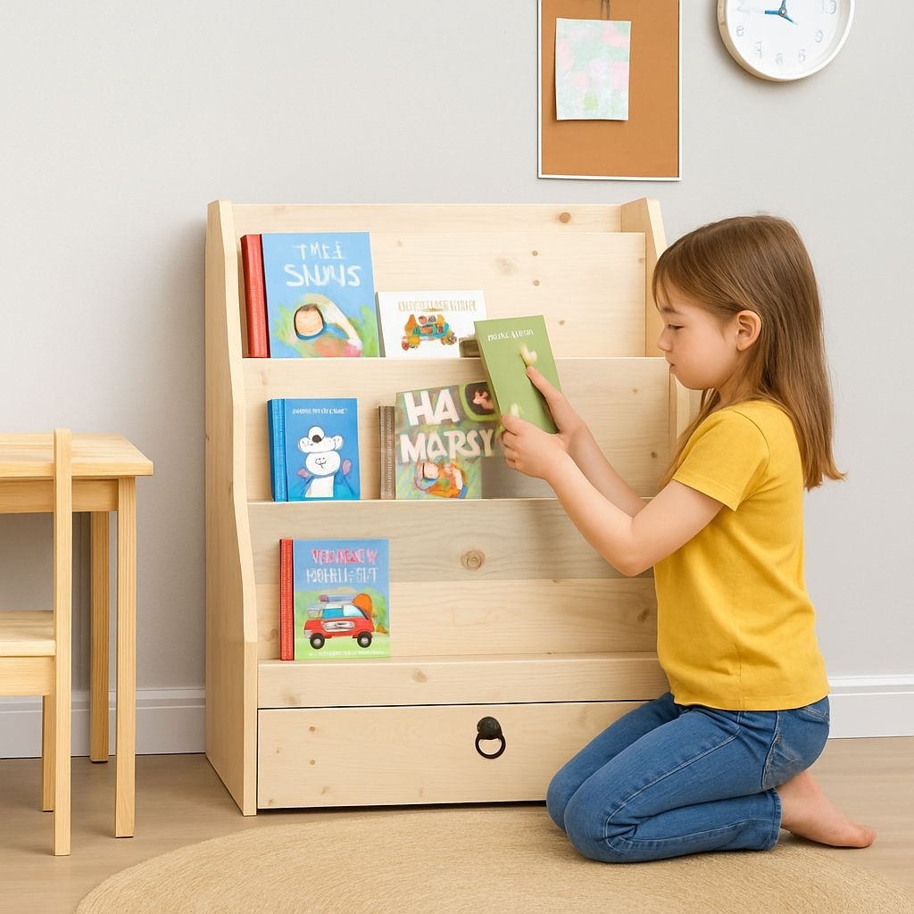 Rak Buku Anak Tipe Sun Halo Woody Kids -  Rak Buku Anak Kayu - Rak Buku Montessori Anak