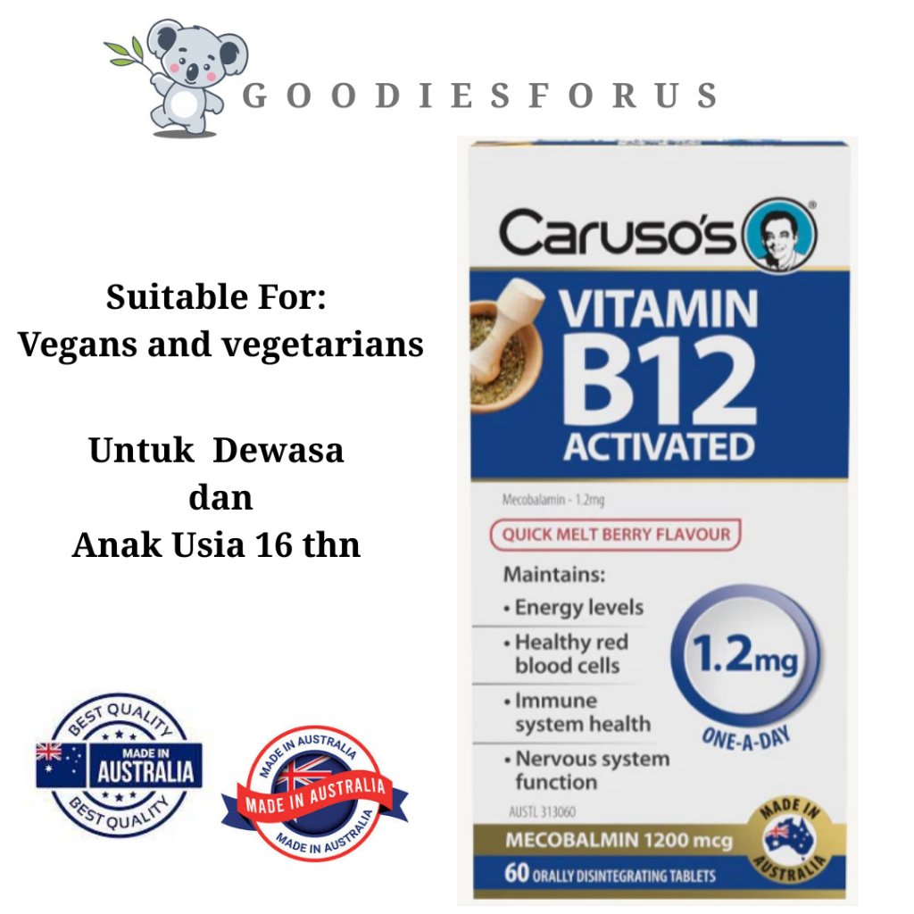 Carusos Vitamin B12 Activated 1200mcg 60 Orally Disintegrating Tablets/B12 Mecobalamin