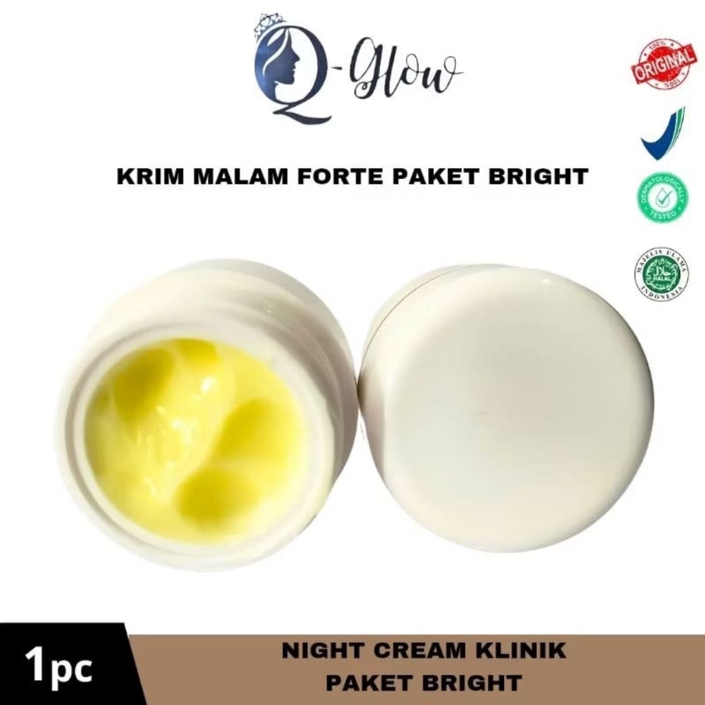 NIGHT CREAM Q GLOW KLINIK DAN BPOM READY etalase ecer krim malam Q GLOW SKINCARE paket acne  dan pak