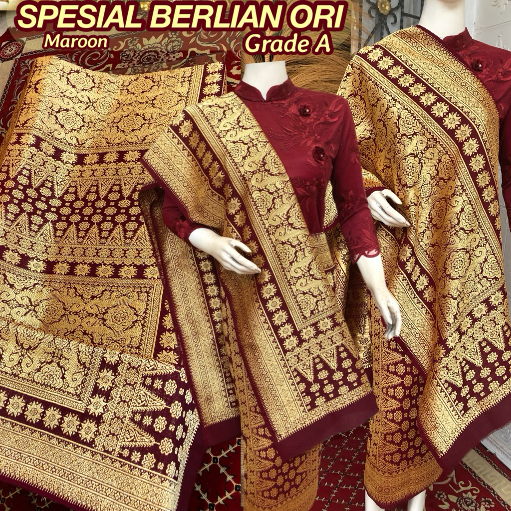 Spesial Songket Berlian ORI / Lepus Berlian Grade A, Rangkap 1 / Maroon /songket tenun asli palemban