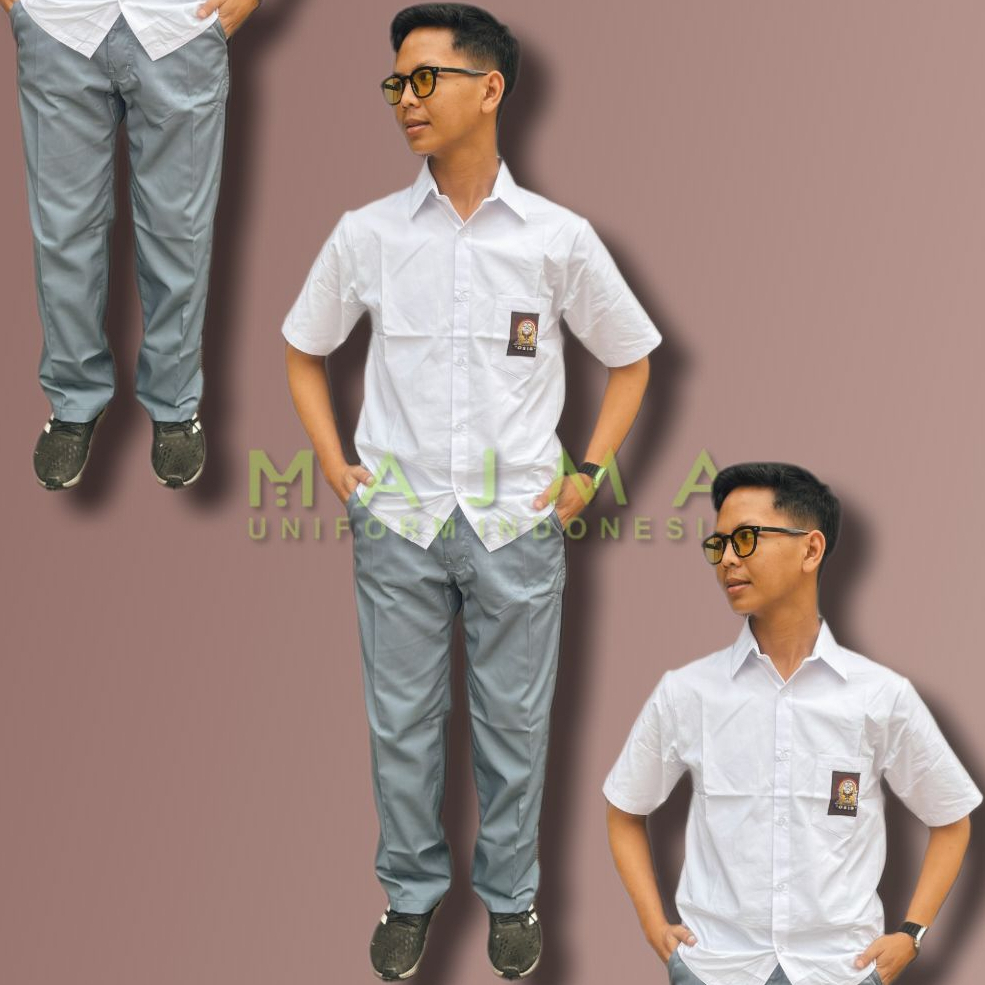 Majma Baju Seragam Sekolah SMA Laki Laki l Setelan Seragam Sekolah SMA Pria Putih Abu-abu